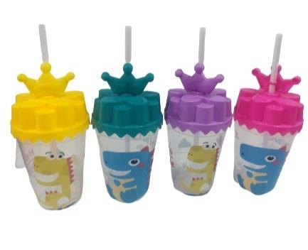 KK VASOS GDE 15CM C/TAPA+SORBETE 700CC NS230230 DINOSAURIOS CORONA INFANTILES DECORADOS