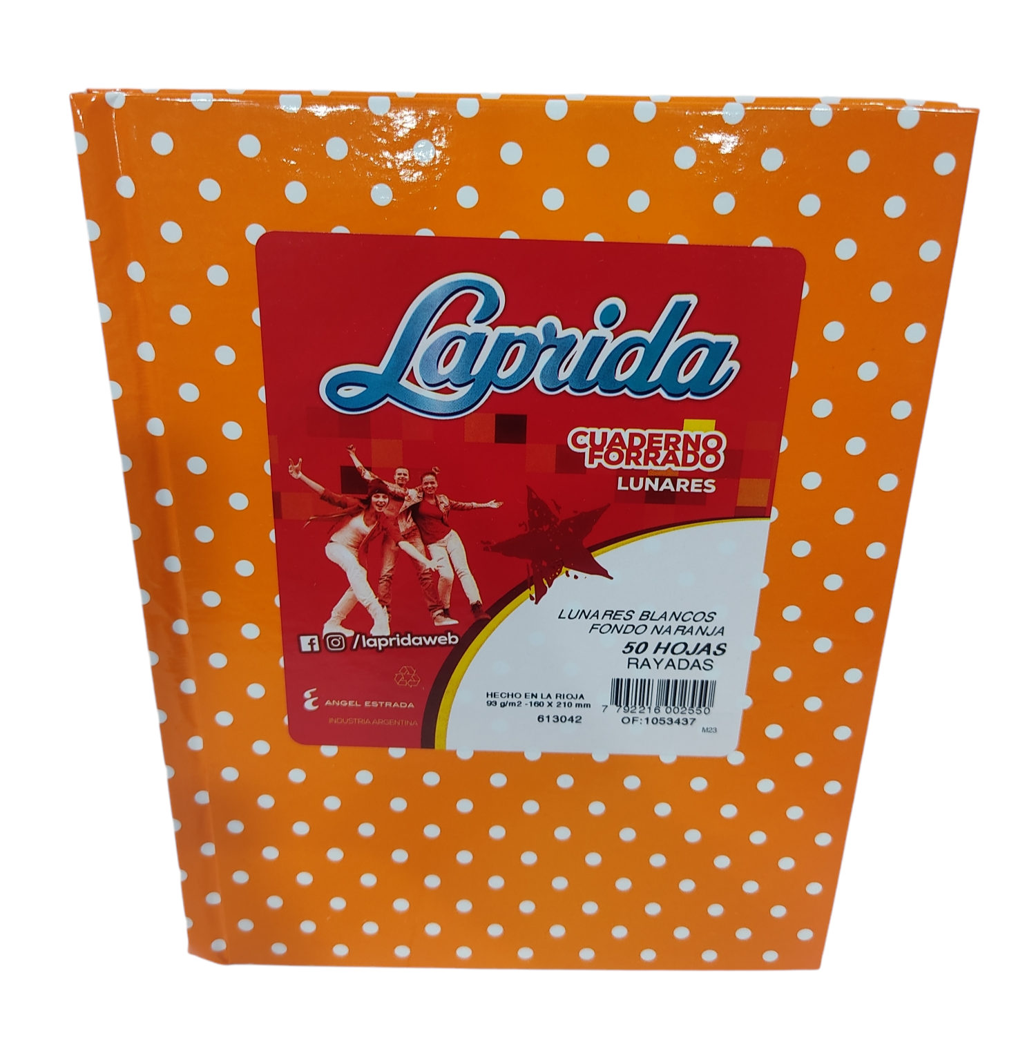 CUADERNOS LAP.LUN.R 16X21CM 50H.NARANJA RAYADO LUNARES T/DURA