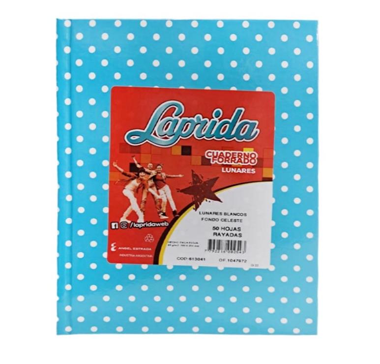 CUADERNOS LAP.LUN.R 16X21CM 50H.CELESTE  RAYADO LUNARES TAPA DURA