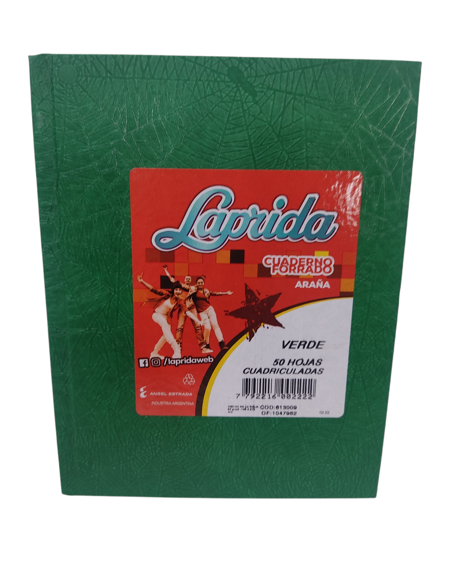 CUADERNOS LAP.C 16X21CM VERDE CUADRICULADO ARAñA TAPA DURA