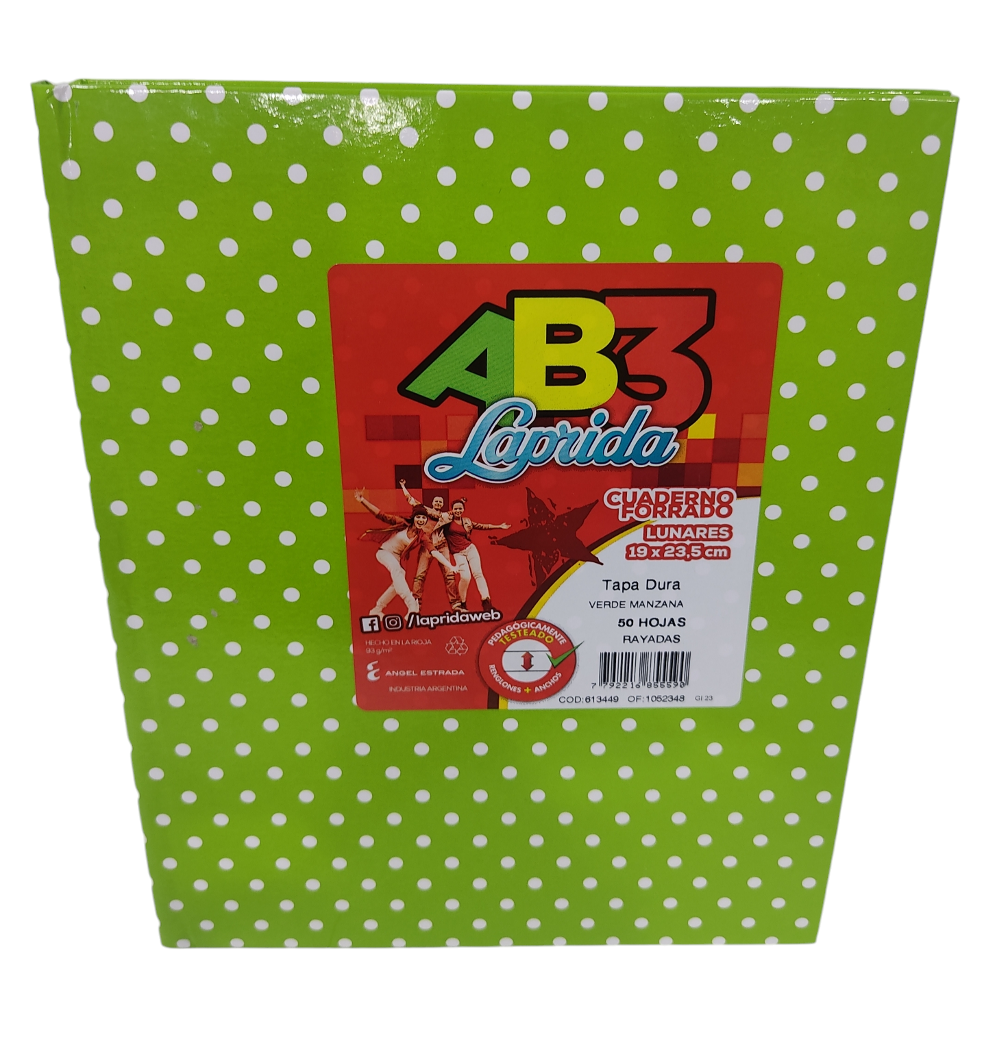 CUADERNOS LAP.LUN.R AB3 X50H.VERDE MANZ. RAYADO LUNARES 19X23CM