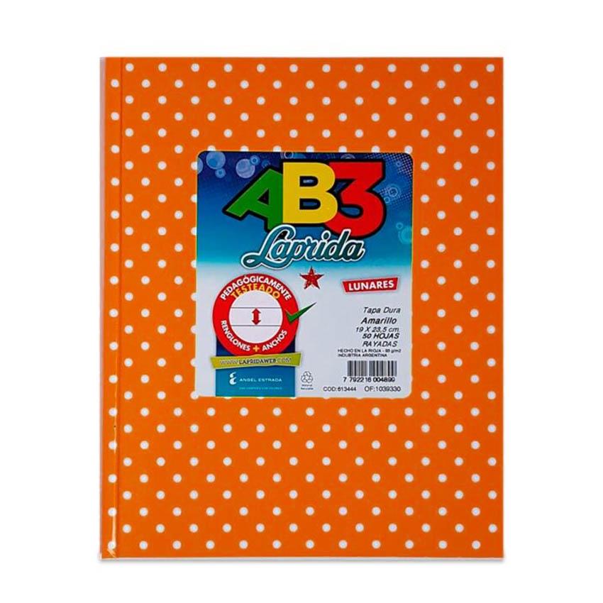 CUADERNOS LAP.LUN.R AB3 X50H.NARANJA RAYADO LUNARES 19X23CM