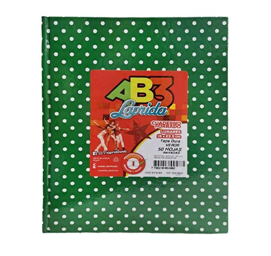 CUADERNOS LAP.LUN.R AB3 X50H.VERDE RAYADO LUNARES 19X23CM
