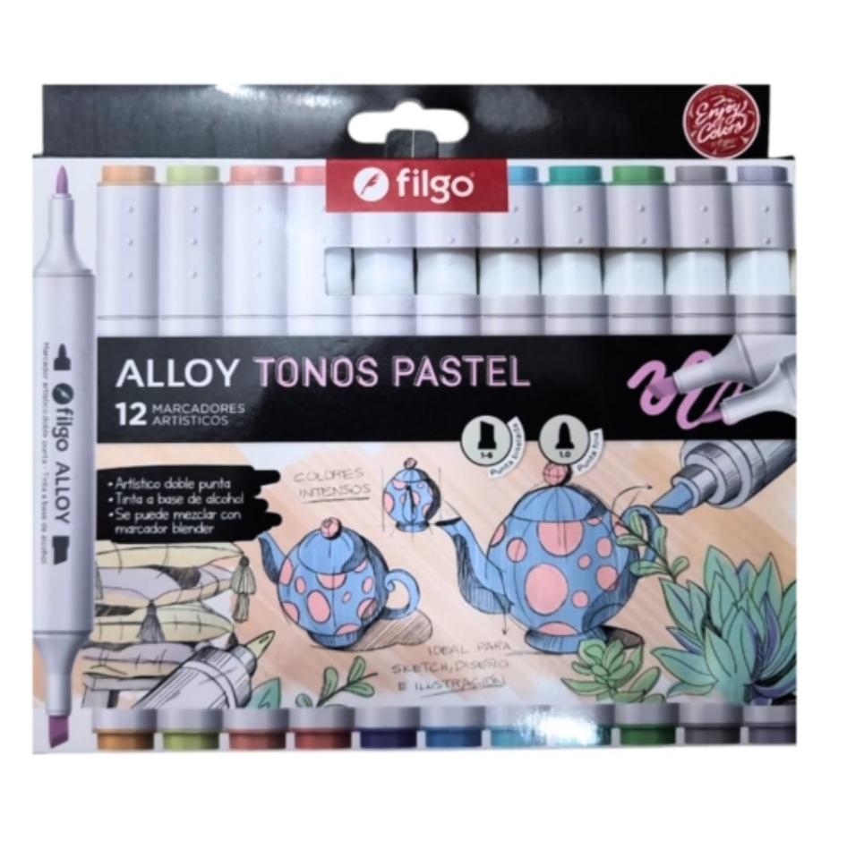 FILGO MARCADORES TONOS PASTEL X 12 ALLOY     DOBLE PUNTA ARTISTICOS E12-PAS FIBRONES