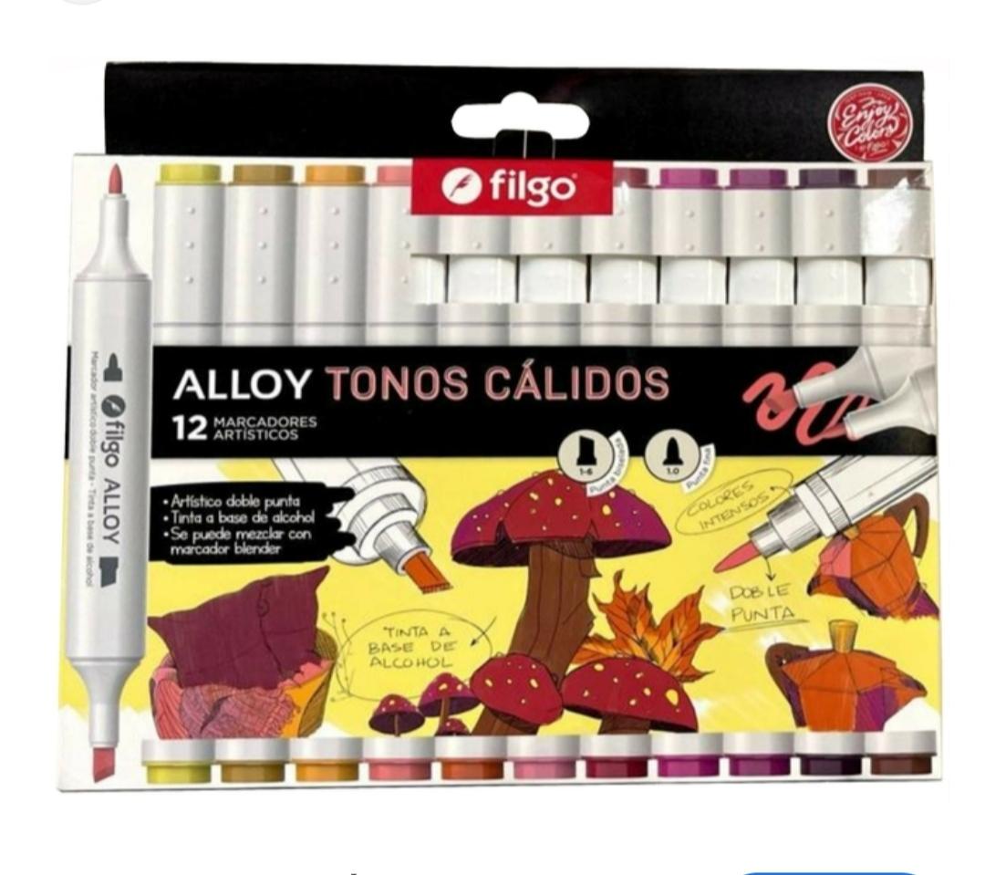 FILGO MARCADORES TONOS CALIDOS X12 ALLOY DOBLE PUNTA ARTISTICOS E12-CAL FIBRONES