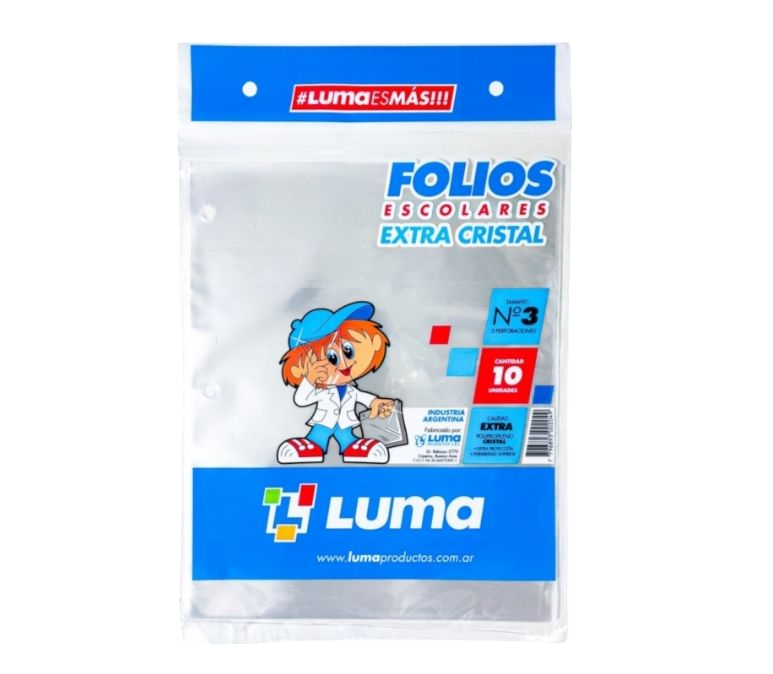FOLIOS ESCOLAR N3 LUMA X10U E/BOL       EXTRA CRISTAL