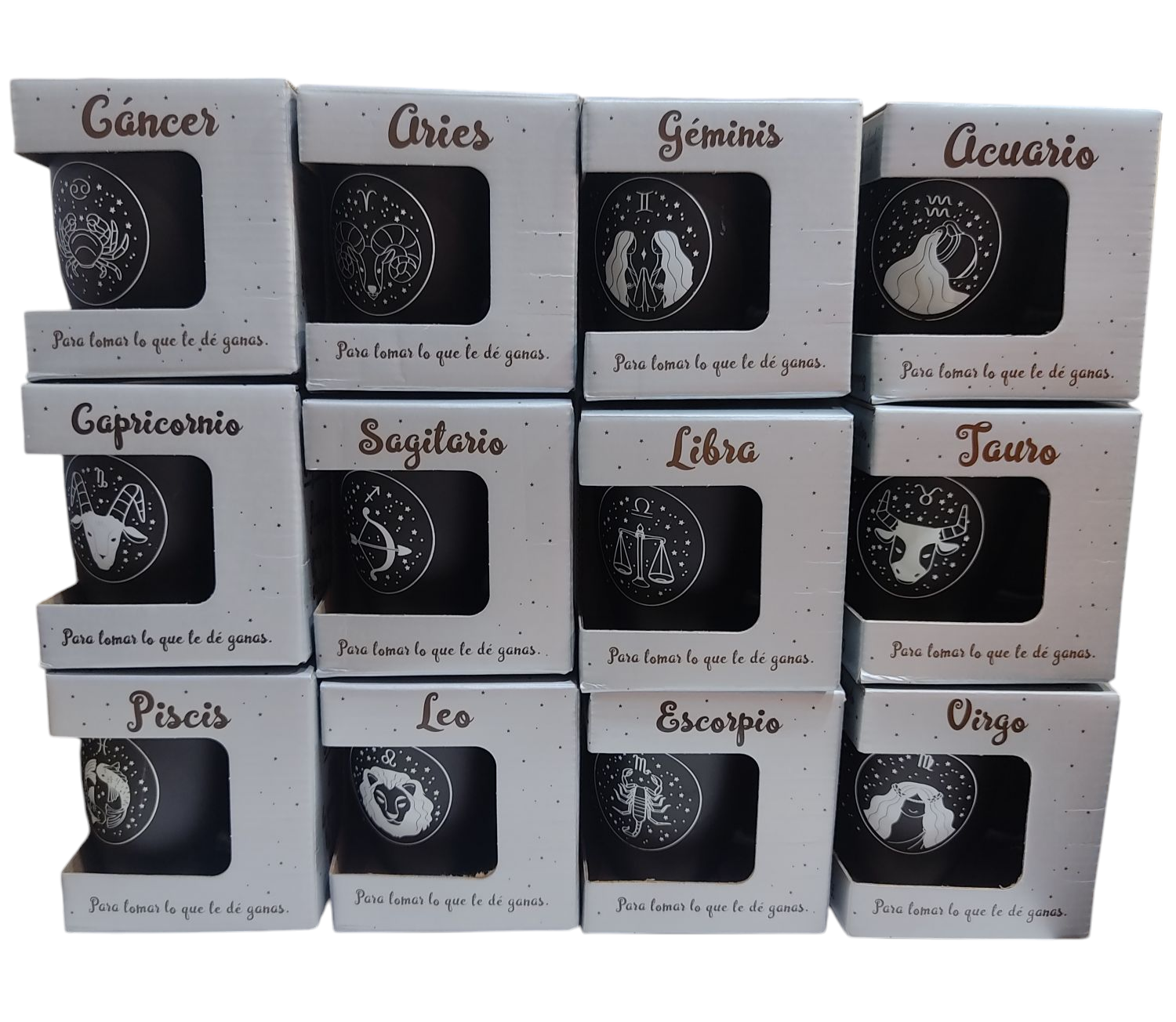 FE.TAZAS DECORADAS SIGNOS ZODIACO E/CAJA     JARROS MUG VIDRIO
