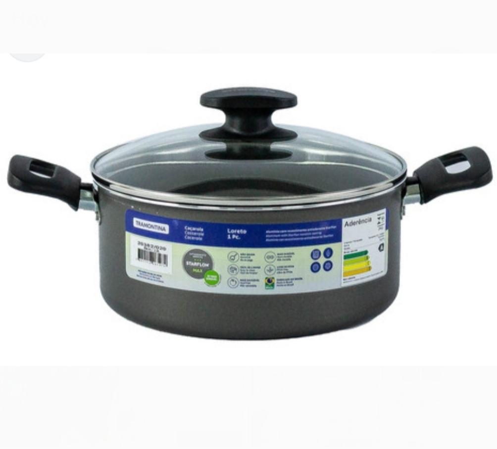 TRAMONTINA CACEROLAS N24 C/MANGO T/VIDRIO 4.9L TEFLON ANTIADHERENTE OLLAS 20382/024