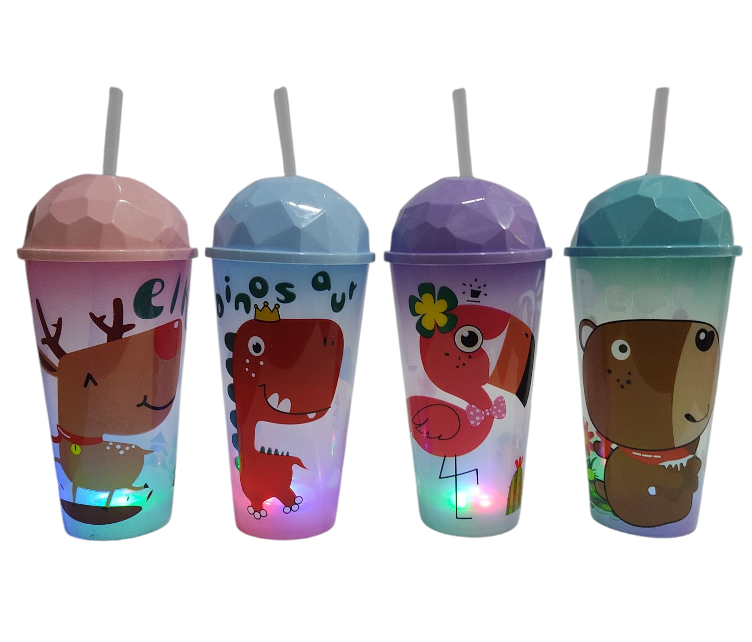 KK VASOS 19CM C/LUZ NS230251 INFANTILES C/TAPA Y SORBETE V/ANIMALES