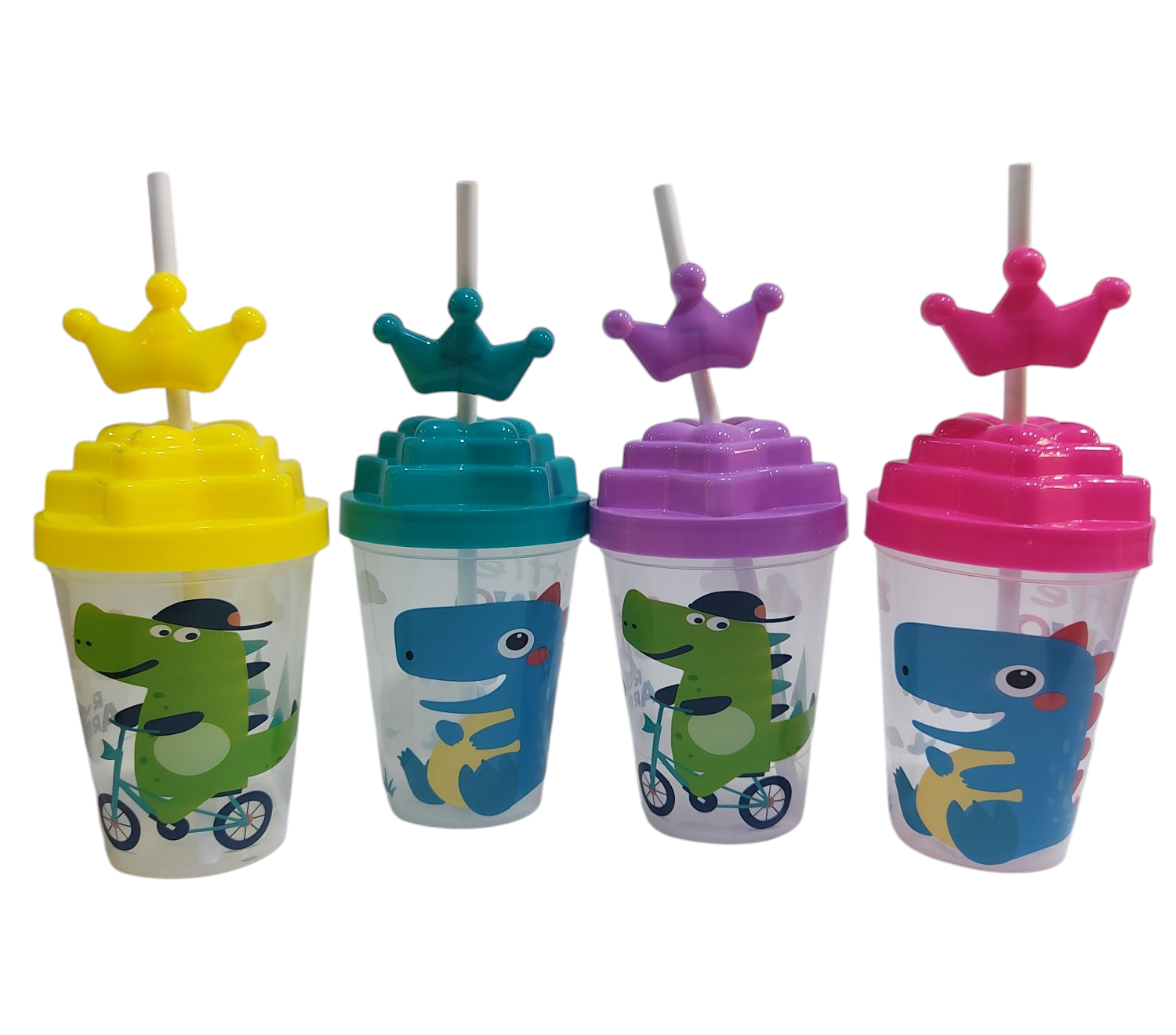 KK VASOS MED C/TAPA+SORBETES NS230235 DINOSAURIOS PLASTICO DECORADOS 10CM