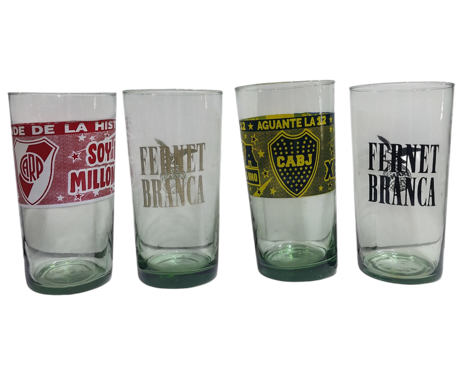 VASO VIDRIO BOCA RIVER FERNET ALTO DECORADO  21CM ALTO X 10CM DIAMETRO 800ML