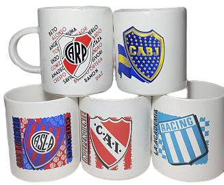 A.TAZAS CERAMICA MOTIVO FUTBOL BOCA/RIVER    TAZONES 300CC