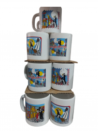 A.TAZAS CERAMICA DECORADAS TANGO-CAMINITOS-ARGENTINA-RECUERDOS
